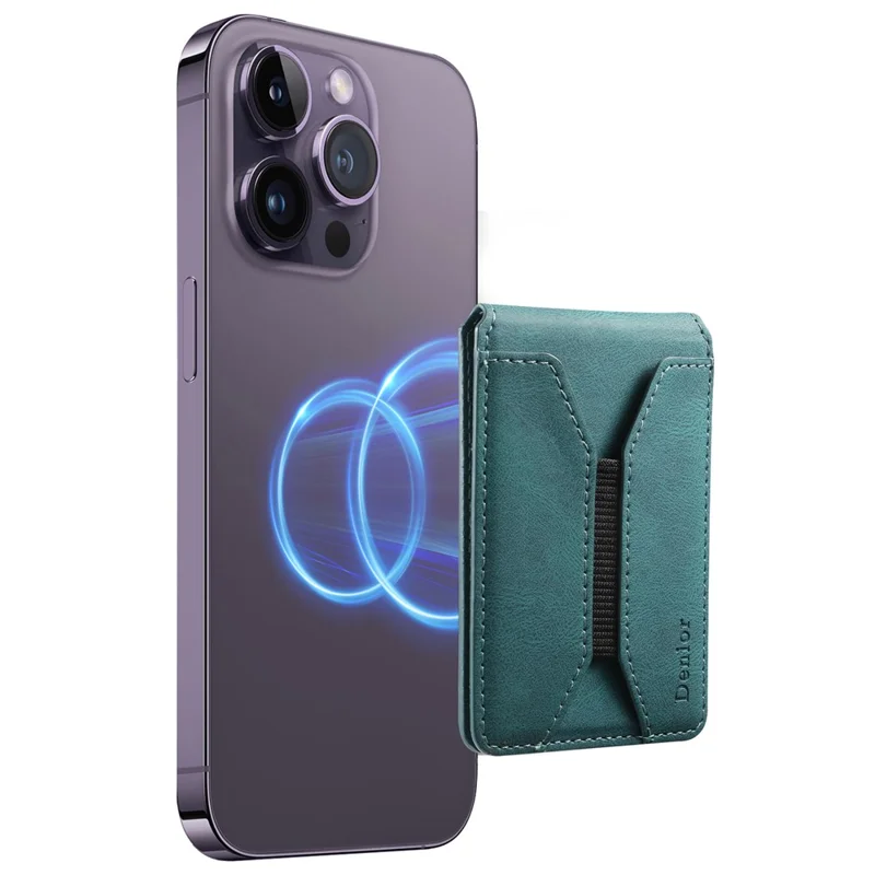 DENIOR V11 Magnetic Card Holder V-Shape Design Skin-Touch Leather Phone Card Bag - Green