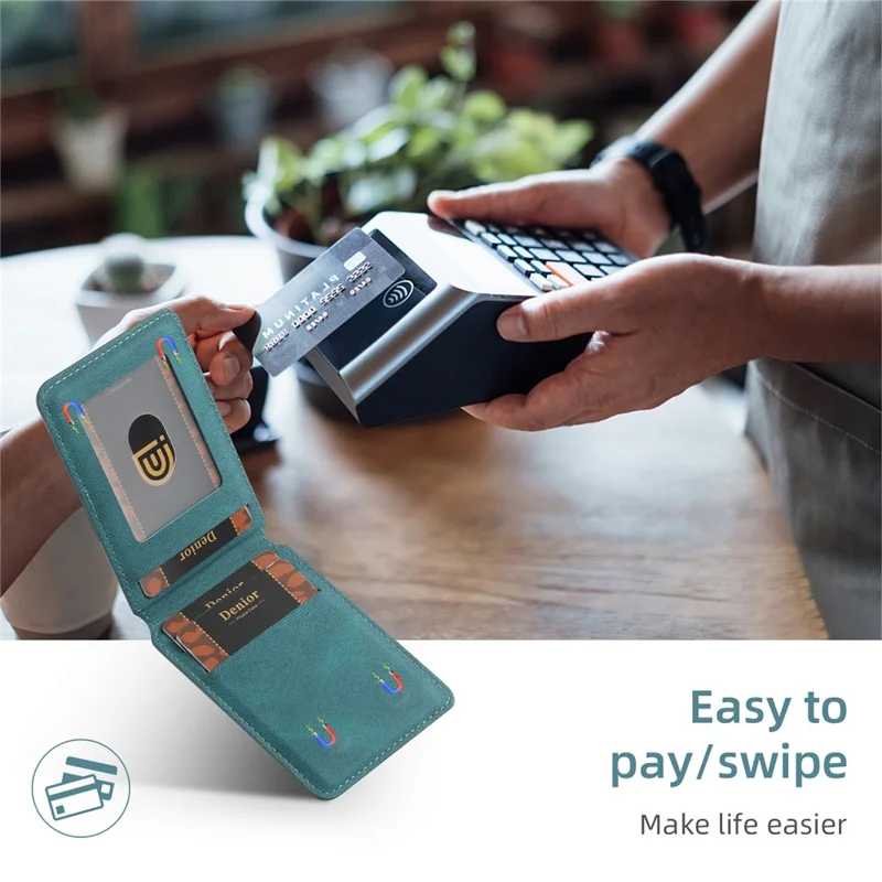 DENIOR V11 Magnetic Card Holder V-Shape Design Skin-Touch Leather Phone Card Bag - Green