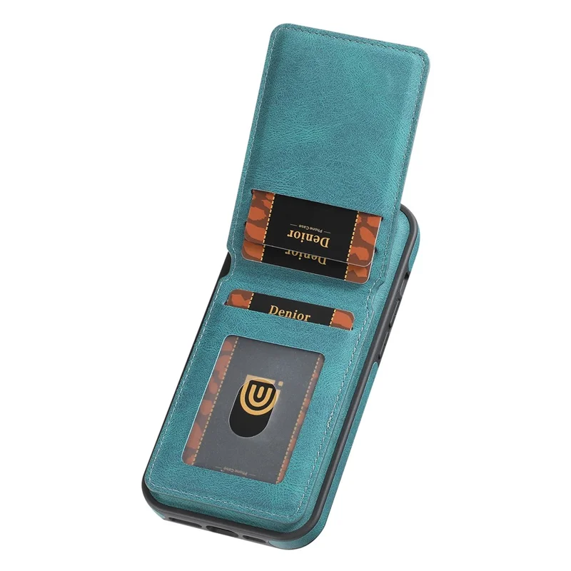 DENIOR D17 Für iPhone 15 Pro Magnetische Hülle Leder Rückseite Abnehmbare Kartentasche Ständer - Blau