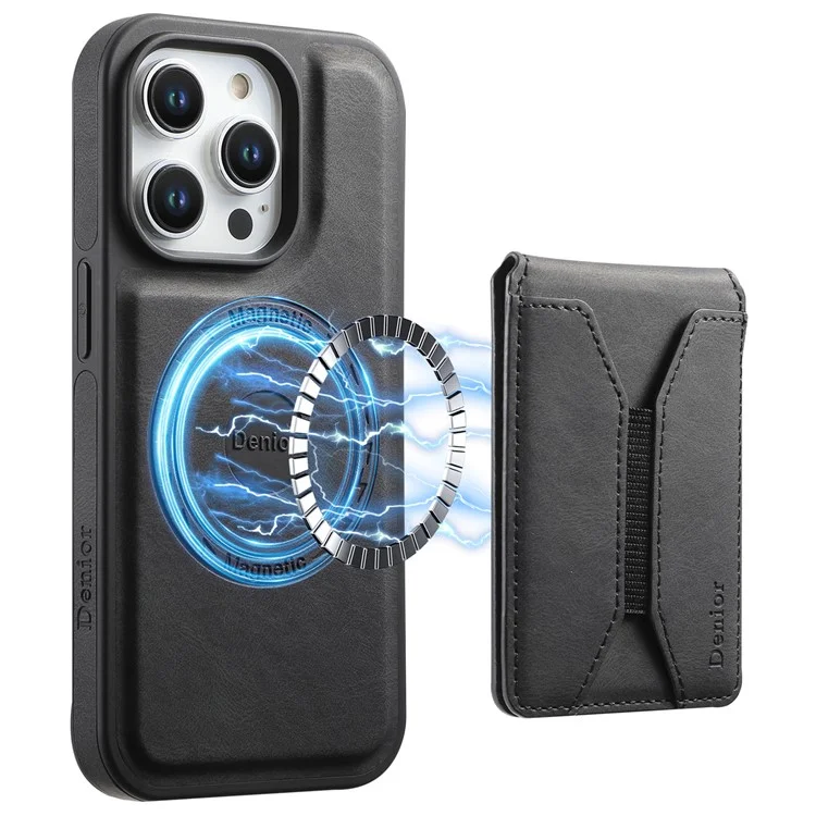 DENIOR D17 Pour étui iPhone 15 Pro Max Compatible avec MagSafe Sac Porte-cartes Housse de téléphone - Noir