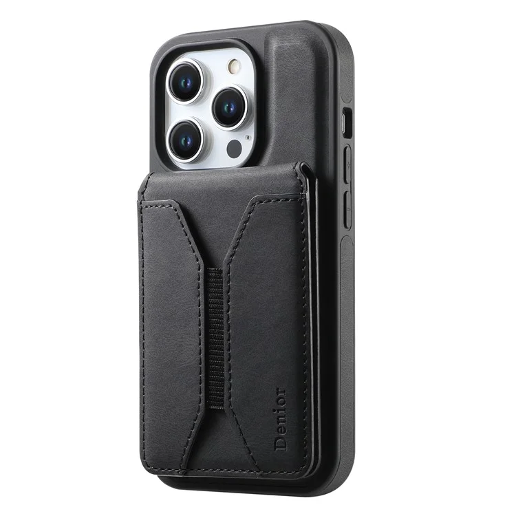 DENIOR D17 Pour étui iPhone 15 Pro Max Compatible avec MagSafe Sac Porte-cartes Housse de téléphone - Noir