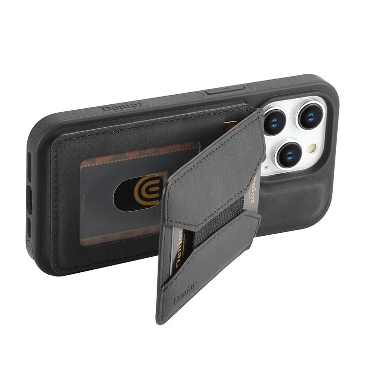 DENIOR D17 Pour étui iPhone 15 Pro Max Compatible avec MagSafe Sac Porte-cartes Housse de téléphone - Noir