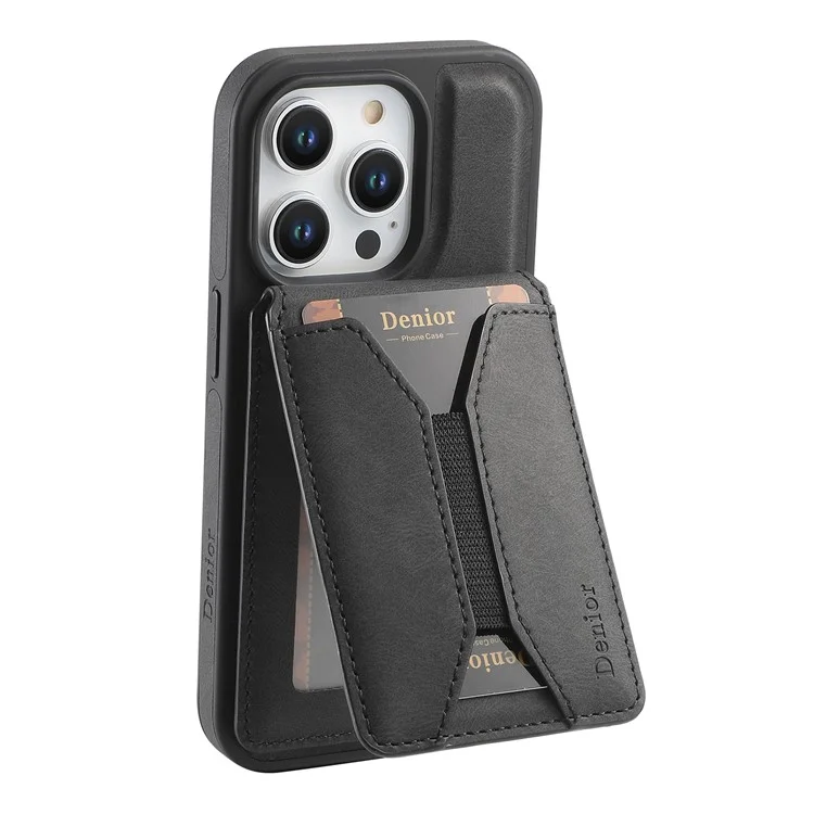 DENIOR D17 Pour étui iPhone 15 Pro Max Compatible avec MagSafe Sac Porte-cartes Housse de téléphone - Noir