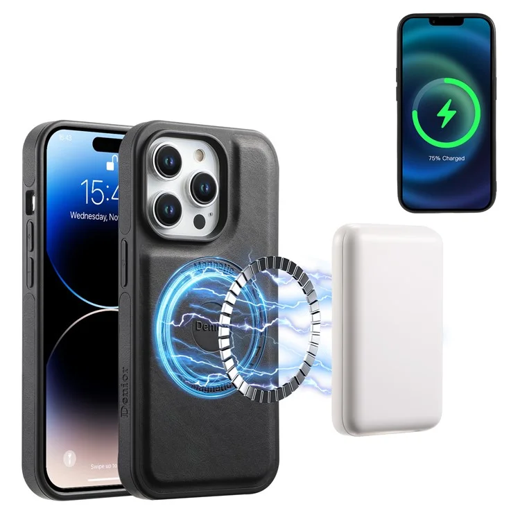 DENIOR D17 Pour étui iPhone 15 Pro Max Compatible avec MagSafe Sac Porte-cartes Housse de téléphone - Noir