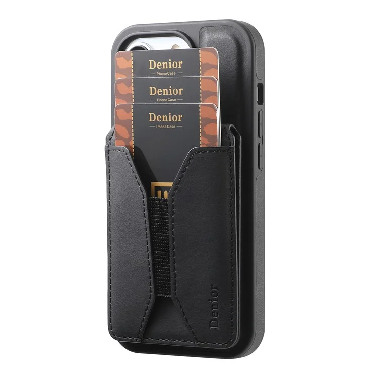 DENIOR D17 Pour étui iPhone 15 Pro Max Compatible avec MagSafe Sac Porte-cartes Housse de téléphone - Noir