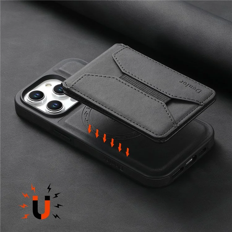 DENIOR D17 Pour étui iPhone 15 Pro Max Compatible avec MagSafe Sac Porte-cartes Housse de téléphone - Noir