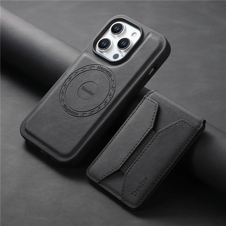 DENIOR D17 Pour étui iPhone 15 Pro Max Compatible avec MagSafe Sac Porte-cartes Housse de téléphone - Noir