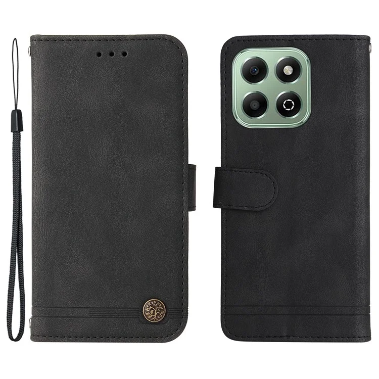 For Honor X6b 4G Leather Wallet Cases Skin Touch Phone Cover Stand with Strap - Black