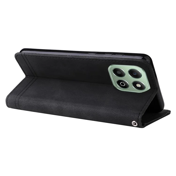 For Honor X6b 4G Leather Wallet Cases Skin Touch Phone Cover Stand with Strap - Black