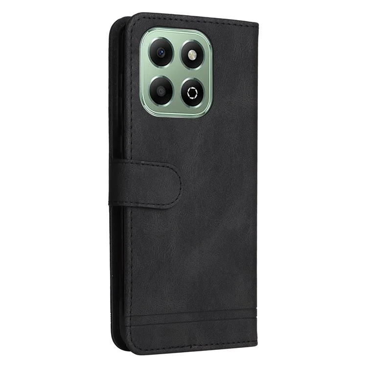 For Honor X6b 4G Leather Wallet Cases Skin Touch Phone Cover Stand with Strap - Black