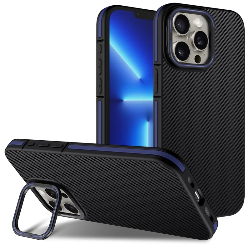 Coque pour iPhone 13 Pro, cadre d'objectif en PC, support pliable en TPU, protection anti-chocs - Bleu