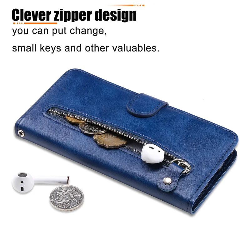 For Oppo A3 Pro (Global) 5G  /  (India) 5G Case Zipper Wallet Calf Texture PU Leather Phone Cover - Blue