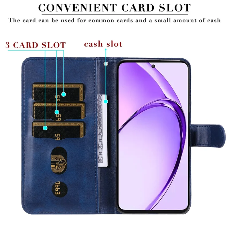 For Oppo A3 Pro (Global) 5G  /  (India) 5G Case Zipper Wallet Calf Texture PU Leather Phone Cover - Blue