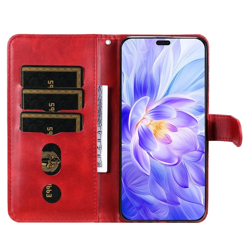 For Honor X60i 5G Case Zipper Wallet Calf Texture PU Leather Phone Cover - Red
