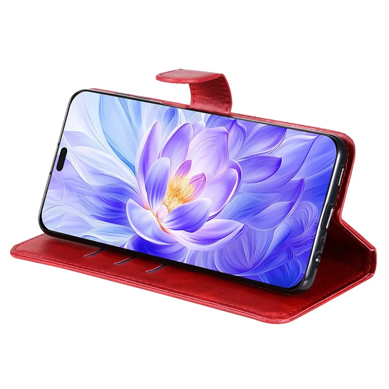 For Honor X60i 5G Case Zipper Wallet Calf Texture PU Leather Phone Cover - Red