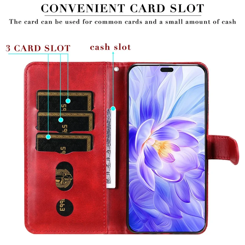 For Honor X60i 5G Case Zipper Wallet Calf Texture PU Leather Phone Cover - Red