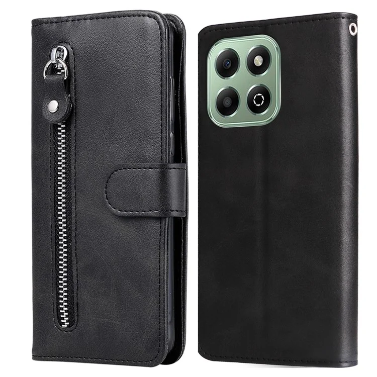 For Honor X6b 4G Case Zipper Wallet Calf Texture PU Leather Phone Cover - Black