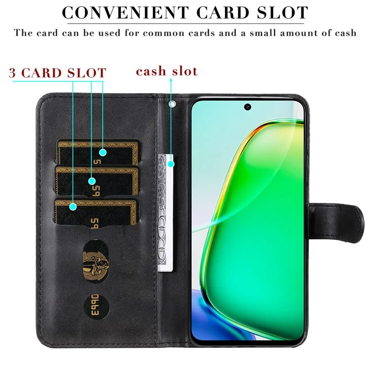 For Honor X6b 4G Case Zipper Wallet Calf Texture PU Leather Phone Cover - Black