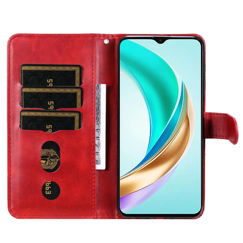 For Honor X6c 4G / X6b 4G Case Zipper Wallet Calf Texture PU Leather Phone Cover - Red