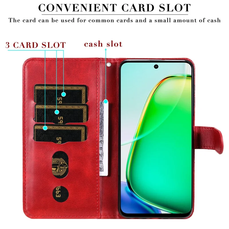 For Honor X6c 4G / X6b 4G Case Zipper Wallet Calf Texture PU Leather Phone Cover - Red