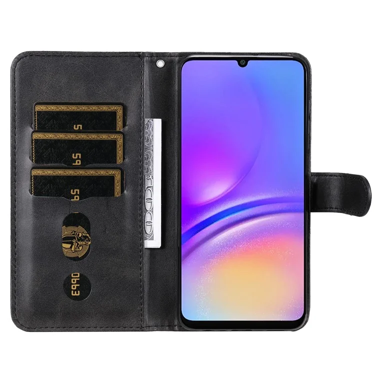 Für Samsung Galaxy A06 Case Zipper Wallet Kalbsleder Textur PU Leder Handyhülle - Schwarz