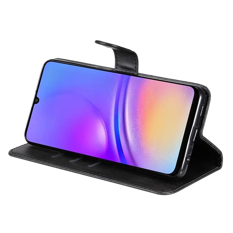 Für Samsung Galaxy A06 Case Zipper Wallet Kalbsleder Textur PU Leder Handyhülle - Schwarz