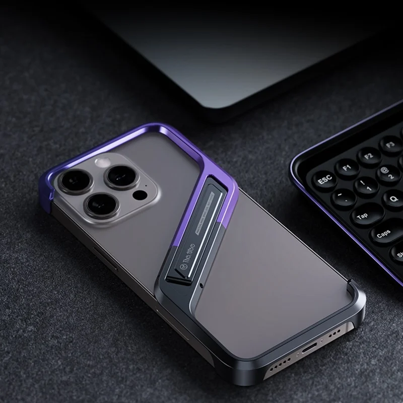 For iPhone 14 Pro Frameless Bumper Case S-shaped Kickstand Aluminium Alloy Cover - Silver