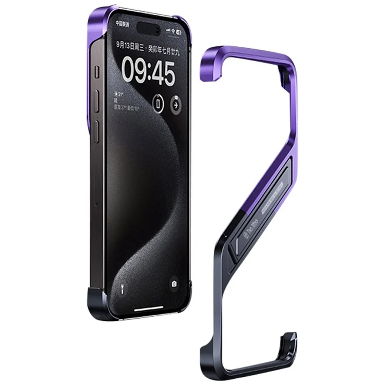 For iPhone 14 Pro Max Bumper Case Borderless Kickstand Aluminium Alloy S-Shaped Phone Cover - Purple