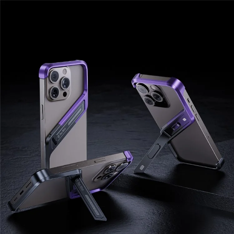 For iPhone 14 Pro Max Bumper Case Borderless Kickstand Aluminium Alloy S-Shaped Phone Cover - Purple
