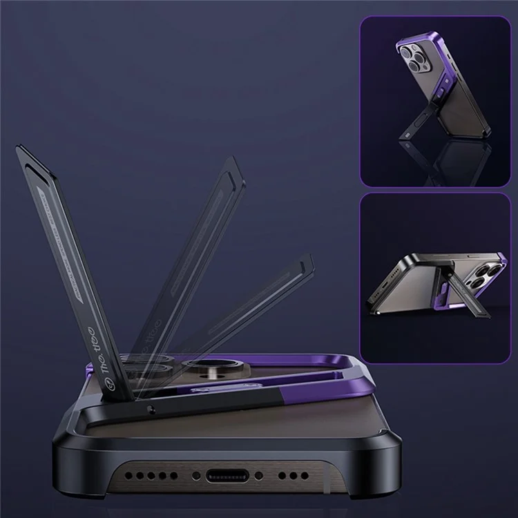 For iPhone 14 Pro Max Bumper Case Borderless Kickstand Aluminium Alloy S-Shaped Phone Cover - Purple