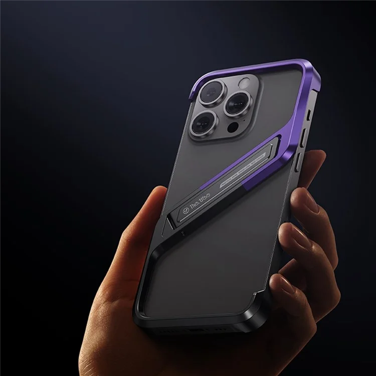 For iPhone 14 Pro Max Bumper Case Borderless Kickstand Aluminium Alloy S-Shaped Phone Cover - Purple