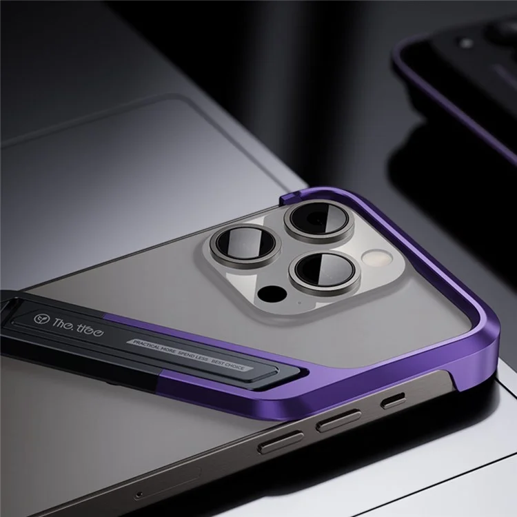 For iPhone 14 Pro Max Bumper Case Borderless Kickstand Aluminium Alloy S-Shaped Phone Cover - Purple