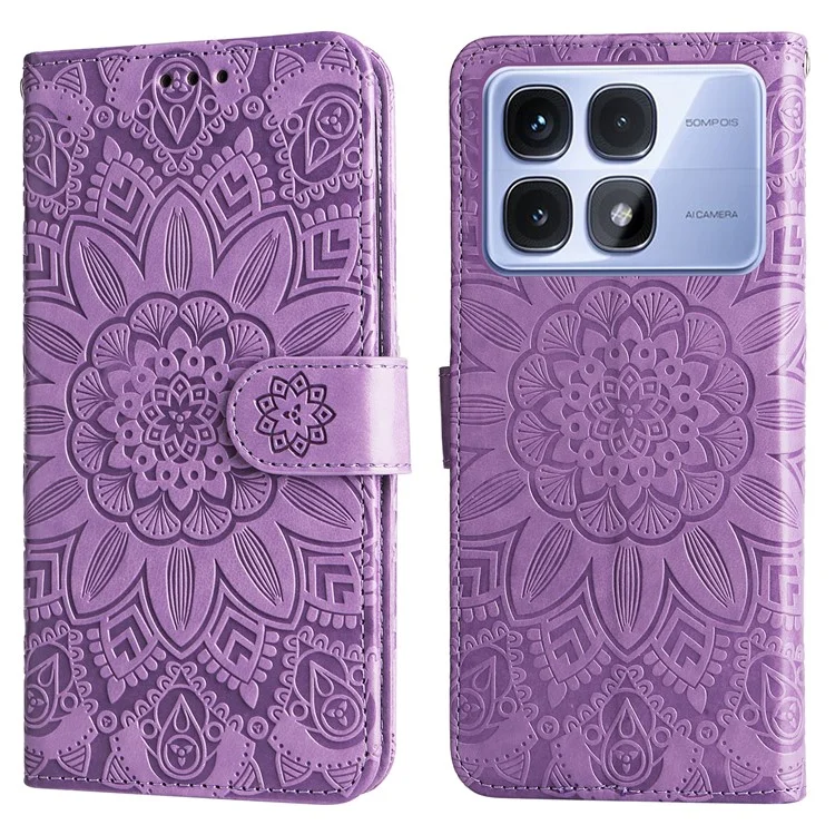 Para Xiaomi Redmi K70 Ultra Case Sunflower Imprint Leather Wallet Phone Cover - Purple