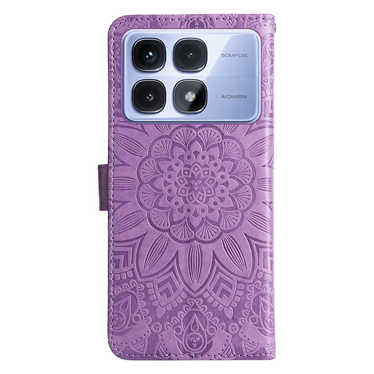 Para Xiaomi Redmi K70 Ultra Case Sunflower Imprint Leather Wallet Phone Cover - Purple