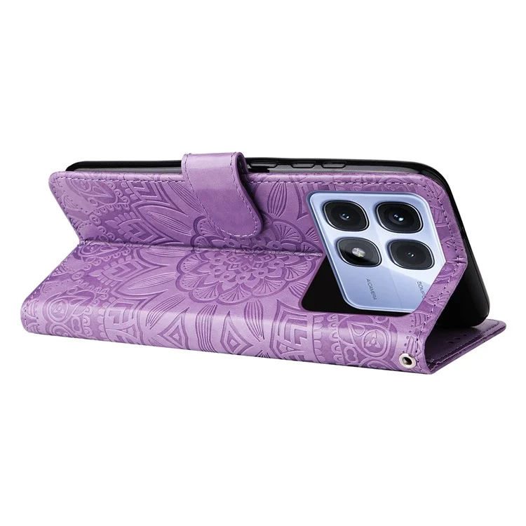 Para Xiaomi Redmi K70 Ultra Case Sunflower Imprint Leather Wallet Phone Cover - Purple