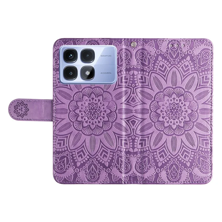 Para Xiaomi Redmi K70 Ultra Case Sunflower Imprint Leather Wallet Phone Cover - Purple