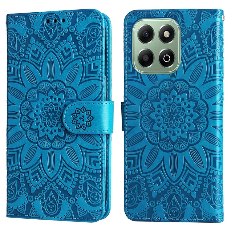 For Honor X6b 4G Case Sunflower Imprint Leather Wallet Phone Cover - Blue