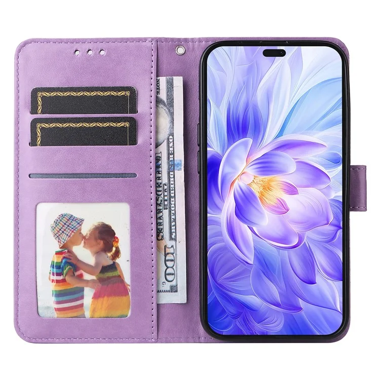 Capa para Honor X60i 5G com impressão de girassol em couro sintético - Roxo