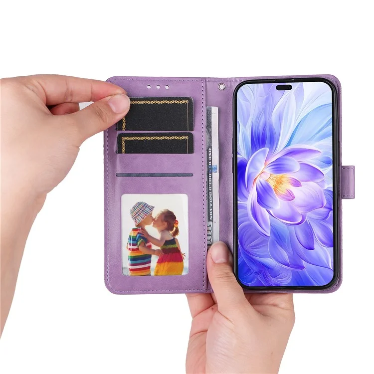 Capa para Honor X60i 5G com impressão de girassol em couro sintético - Roxo