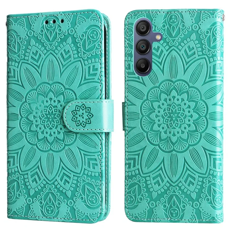 For Samsung Galaxy A17 / A26 5G / A16 5G / A16 4G Case Sunflower Imprint Leather Wallet Phone Cover - Green