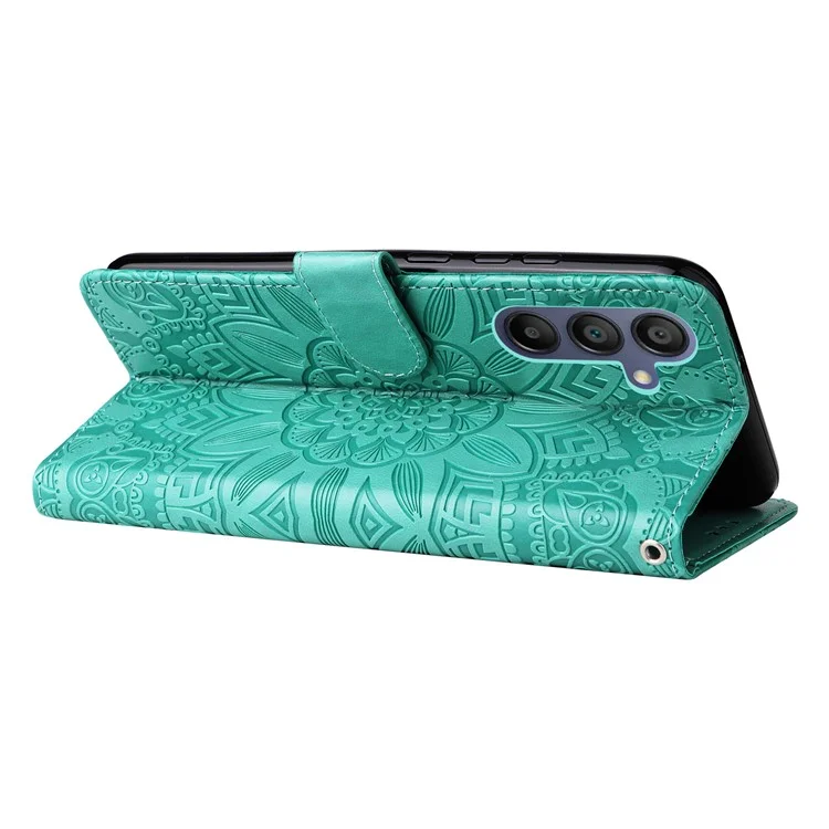 For Samsung Galaxy A17 / A26 5G / A16 5G / A16 4G Case Sunflower Imprint Leather Wallet Phone Cover - Green