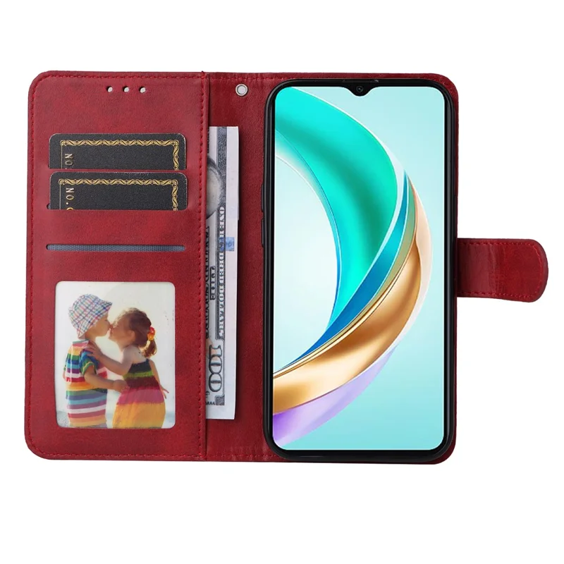 For Honor X6c 4G / X6b 4G Case PU Leather Phone Cover with Cash  /  Card Slots - Red