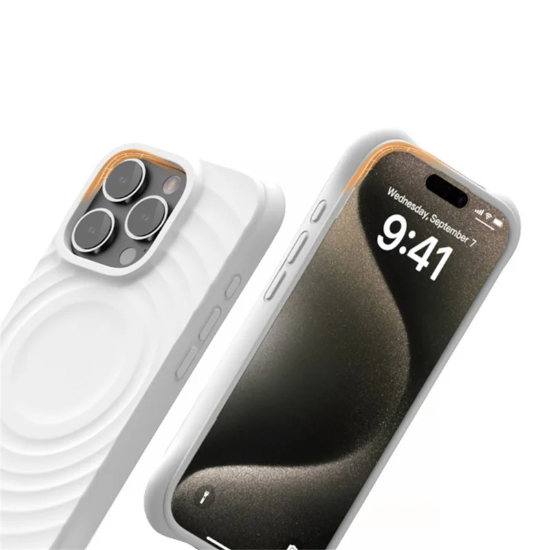 Pour iPhone 16 Pro Max Étui Magnétique Cas Texture Ondulée PC+Silicone Liquide Coque Téléphone Doublure en Microfibre - Noir