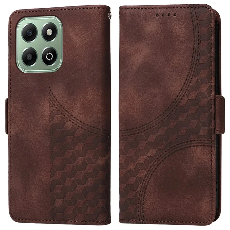 For Honor X6b 4G Case PU Leather Phone Cover Rhombus Starry Imprinted - Brown