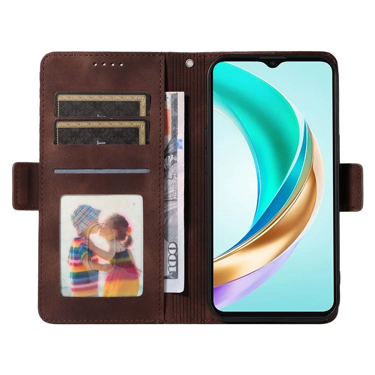For Honor X6b 4G Case PU Leather Phone Cover Rhombus Starry Imprinted - Brown