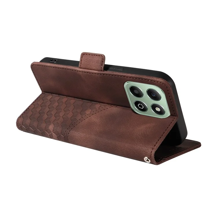 For Honor X6b 4G Case PU Leather Phone Cover Rhombus Starry Imprinted - Brown