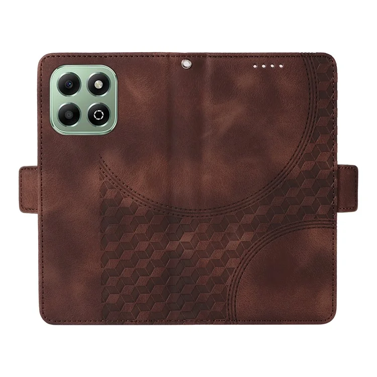 For Honor X6b 4G Case PU Leather Phone Cover Rhombus Starry Imprinted - Brown