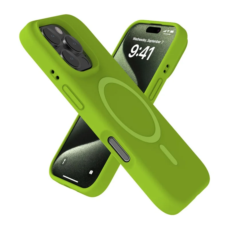 For iPhone 16 Pro Magnetic Case with Microfiber Lining PC+Liquid Silicone Phone Cover - Coffee