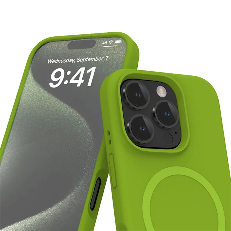 For iPhone 16 Pro Magnetic Case with Microfiber Lining PC+Liquid Silicone Phone Cover - Coffee