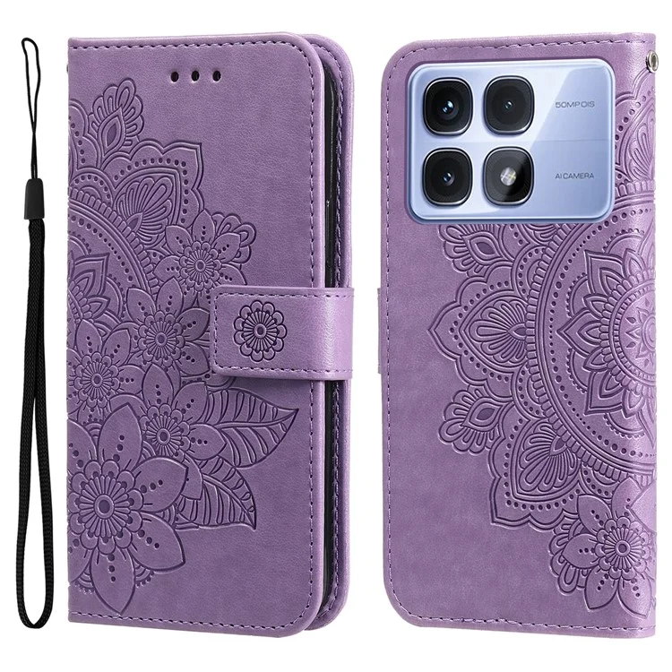 Para Xiaomi Redmi K70 Ultra Case PU Leather Wallet Floral Phone Cover Stand View - Roxo